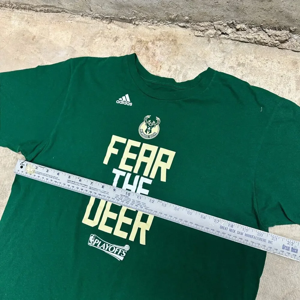 Adidas Milwaukee Bucks Fear The‎ Deer Logo T-Shirt Mens Large Green NBA Tee